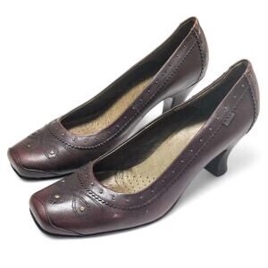 Callaghan Women’s Pumps Brown Leather Coquette Academia Square Toe Heels Sz 8.5